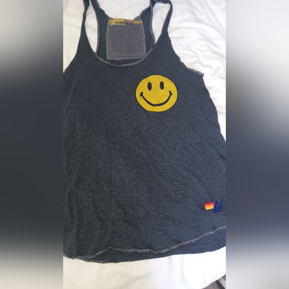 Aviator Nation smiley face grey tank